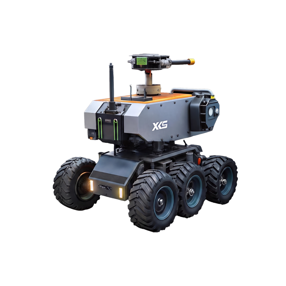 XKS Tactical RC Robot Rover with 6 all-terrain wheels and rotating turret