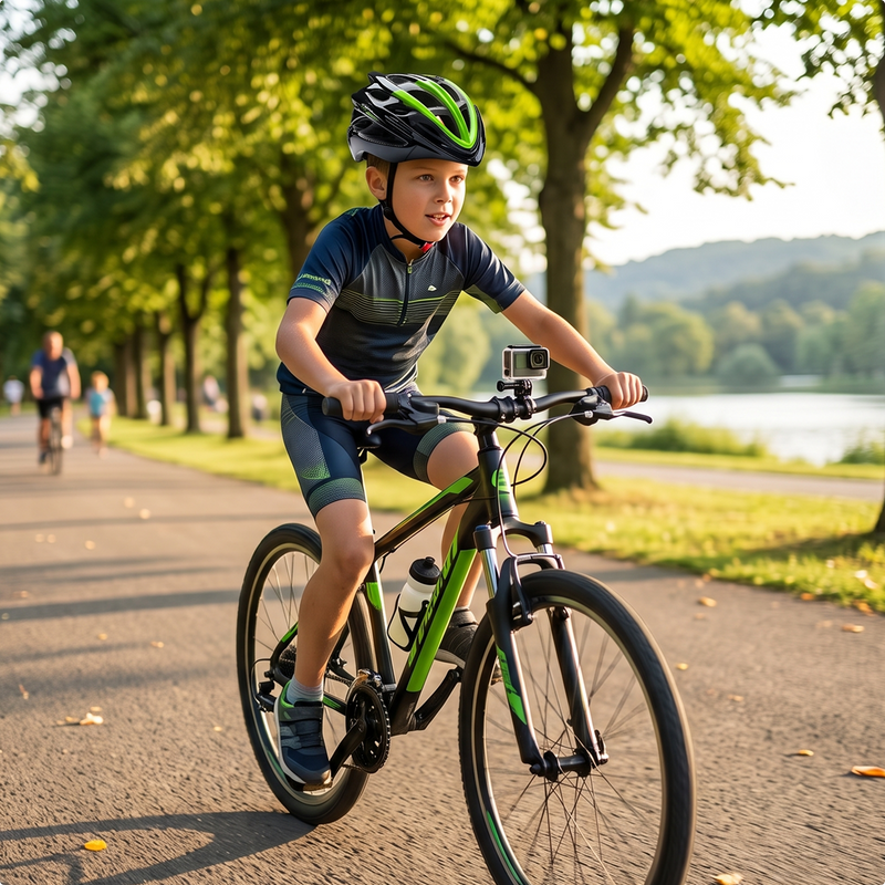 Kids Cycling Helmet Black and Green - product shot