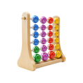 Rainbow Bead Abacus three-quarter angle tapered A-frame upright design natural pine wood grain 6 rows 4 beads visible blue purple red yellow sequence premium Montessori aesthetic white background