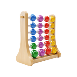 Rainbow Bead Abacus three-quarter angle tapered A-frame upright design natural pine wood grain 6 rows 4 beads visible blue purple red yellow sequence premium Montessori aesthetic white background
