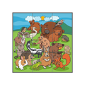 Woodland Friends Floor Puzzle complete assembled 3x3 nine-panel grid full woodland animal scene bear brown bear hedgehog heron beaver squirrel acorns ram guinea pig rabbit frog skunk hamster koala jay bird green meadow blue sky