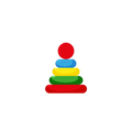 StackMatch 4-Card Puzzle complete stacking ring pyramid illustration white background red circle ball top blue oval ring yellow oval ring green oval ring widest red oval base ring 5-piece primary colour pyramid answer image