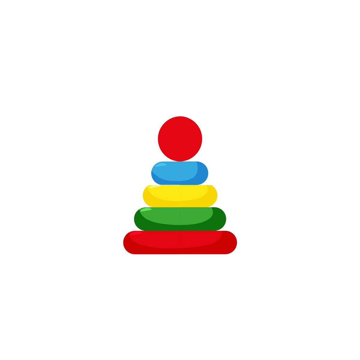 StackMatch 4-Card Puzzle complete stacking ring pyramid illustration white background red circle ball top blue oval ring yellow oval ring green oval ring widest red oval base ring 5-piece primary colour pyramid answer image