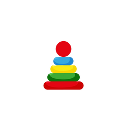 StackMatch 4-Card Puzzle complete stacking ring pyramid illustration white background red circle ball top blue oval ring yellow oval ring green oval ring widest red oval base ring 5-piece primary colour pyramid answer image