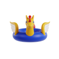 Pegasus Ring Baby Toy front hero shot white background golden yellow winged unicorn figure cobalt blue ring base red horn vivid blue eyes red flowing mane tail white feathered wings spread symmetrically both sides front-facing