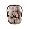 Infant car seat carrier in taupe with 5-point harness padded shoulder guards and carry handle