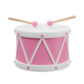 Pink and white toy drum with wooden drumsticks with pink ball tips
