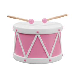 Pink and white toy drum with wooden drumsticks with pink ball tips