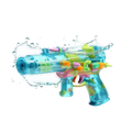 Crystal clear transparent teal water gun with colourful pink green and orange internal details
