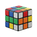 3x3 colour puzzle cube with vivid red blue green yellow orange and white tiles on black frame