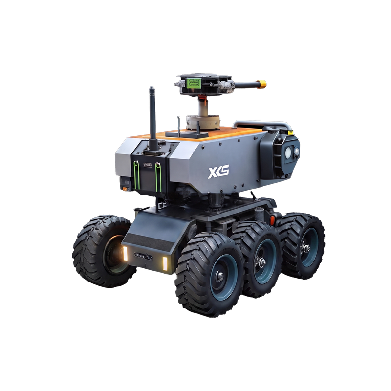 XKS Tactical RC Robot Rover with 6 all-terrain wheels and rotating turret