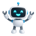 White and blue friendly robot buddy toy figure with glowing teal smiley face screen and ball antenna