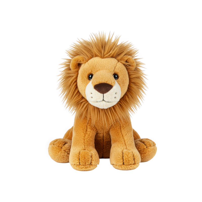 Leo the Lion super soft plush stuffed toy sitting with full golden mane, cream muzzle and warm brown eyes