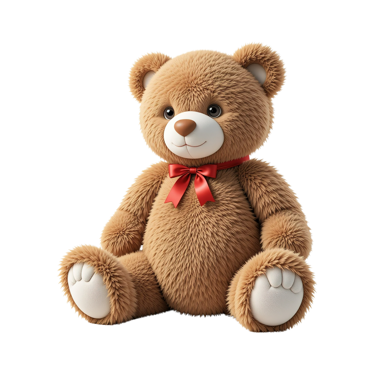 Biscuit the classic teddy bear plush stuffed animal in caramel brown with red satin bow and white paw pads