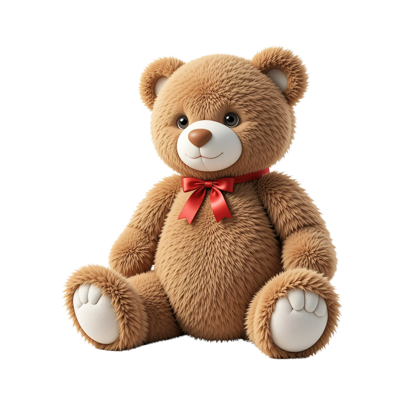 Biscuit the classic teddy bear plush stuffed animal in caramel brown with red satin bow and white paw pads
