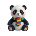 Bamboo the panda plush stuffed animal with big sparkly eyes, rosy cheeks and vibrant rainbow knitted scarf