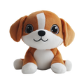 Biscotti the beagle puppy plush stuffed dog with big sparkling eyes, caramel and white fur and white blaze stripe