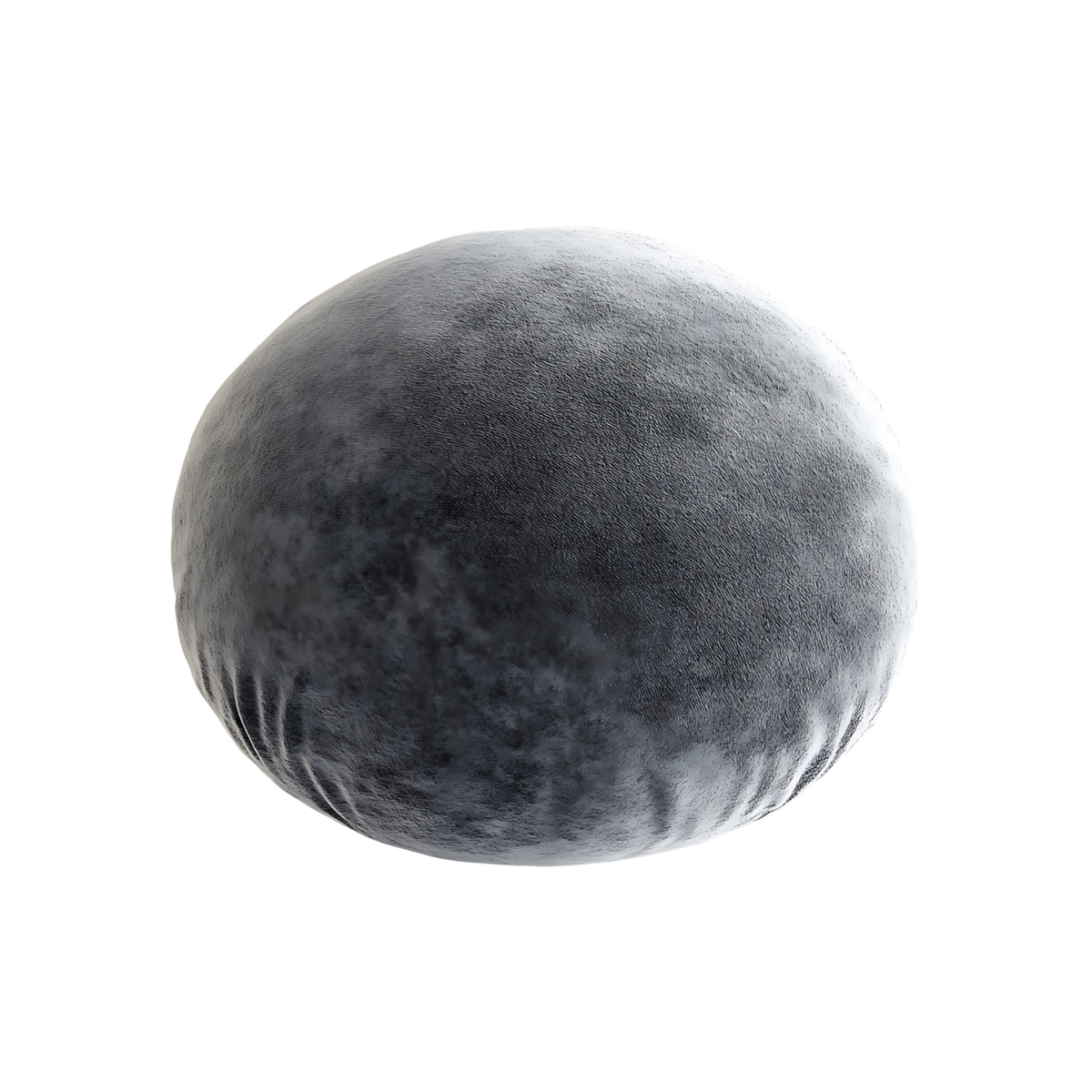 Moon Planet Round Cushion perfectly spherical pillow in slate blue and charcoal grey with realistic lunar surface texture