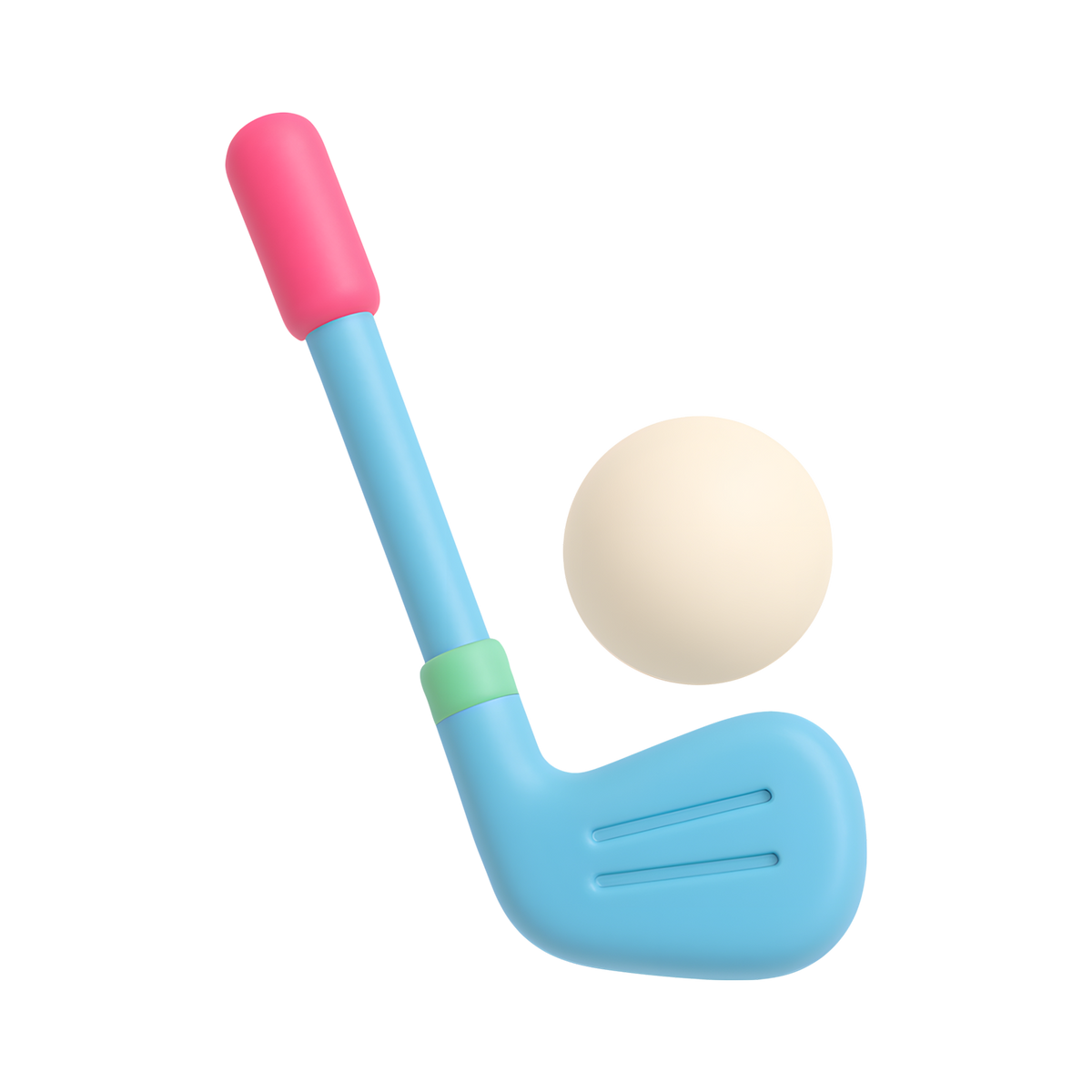 Kids Mini Golf Set sky-blue junior golf club with hot-pink foam grip mint-green collar and cream golf ball on white background