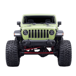 Kids Electric Ride-On Jeep Wrangler matte lime green with 7-slot grille round LED headlights red suspension linkages and chunky off-road tyres