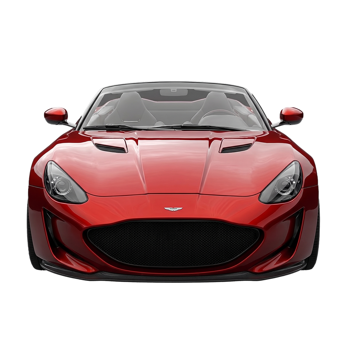 Crimson Supercar Convertible Die-Cast Toy front view showing wide mesh grille sculpted bonnet vents and projector headlights