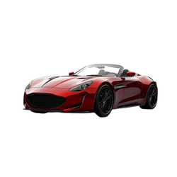 Crimson Supercar Convertible Die-Cast Toy three-quarter view showing sleek body curves black alloy wheels and open cockpit interior