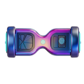 Galaxy Chrome Hoverboard top-down view showing iridescent chrome finish fingerprint sensor panel tilt foot pads and full-width LED wheel rings