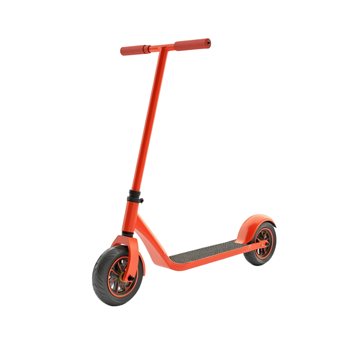 Kids Off-Road RC Scooter three-quarter view orange-red all-metal frame T-bar handlebar chunky knobby tyres and diamond non-slip deck