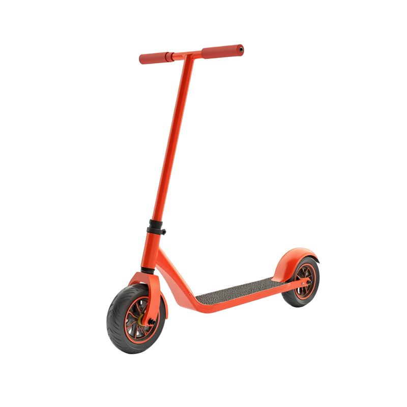 Kids Off-Road RC Scooter three-quarter view orange-red all-metal frame T-bar handlebar chunky knobby tyres and diamond non-slip deck