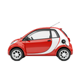 Smart ForTwo Style RC Electric Car Toy side profile view showing red and white two-tone body working charging port with plug-in cable and white alloy wheels