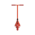 Kids Off-Road RC Scooter front view showing T-bar handlebar foam grips orange-red frame and wide knobby front tyre with folding clamp stem