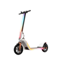 Rainbow LED Electric Scooter three-quarter view pearl white body full-length rainbow RGB LED stem strip rose-gold fork and disc brakes