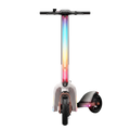 Rainbow LED Electric Scooter front view showing full-length rainbow RGB LED stem digital dashboard handlebar display fat pneumatic tyres and disc brake