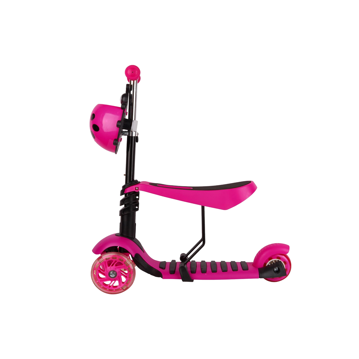 Ladybird 3-in-1 Toddler Scooter side view hot-pink ladybird character body googly eyes antennae polka dot shell removable saddle seat LED wheels