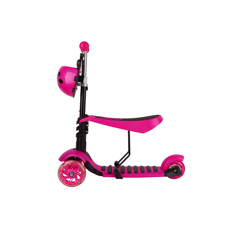 Ladybird 3-in-1 Toddler Scooter side view hot-pink ladybird character body googly eyes antennae polka dot shell removable saddle seat LED wheels