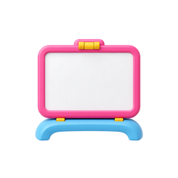 Kids Tabletop Whiteboard Easel front view blank white magnetic surface bold hot-pink frame sky-blue arch base yellow hinge clips and top eraser holder