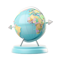 Kids Interactive World Explorer Globe three-quarter view mint turquoise ocean pastel political map chrome meridian ring arrow axis pointers three-leg stand and red pin markers