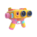 Kids Multi-Lens Science Camera Projector Toy three-quarter view vivid yellow pink mint body triple blue-rimmed lens barrels pink centre lens teal trigger yellow grips