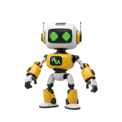 RB-X1 Smart Coding Robot front view white and yellow humanoid robot green LED dot-matrix eye display twin antennae articulated arms five-finger hands yellow boots