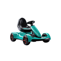 Segway Electric Go-Kart Transporter three-quarter view racing teal green gloss body black carbon bucket seat black oval steering wheel 10-inch multi-spoke wheels red hub accents