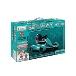 Segway Electric Go-Kart Transporter product packaging teal box showing Range 20KM Speed 15KMH Wheel Size 10 inch Personal Mobility Solutions Model Transporter specification