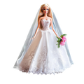 Bridal Dreams Fashion Doll full-proportion bride doll long golden blonde hair sparkling blue eyes white bridal ball gown floral lace bodice silver scroll botanical embroidery cathedral veil pink rose bouquet
