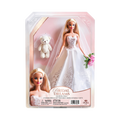 Bridal Dreams Fashion Doll Doll Co. blush pink gold window box packaging tiny white fluffy teddy bear companion Stunning Bride Cute Teddy Bear bridal gown cathedral veil pink roses