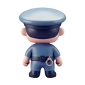 Little Officer Chibi Police Figure 3D rendered back view navy uniform utility belt miniature silver handcuff clipped belt detail navy officer cap black boots white background